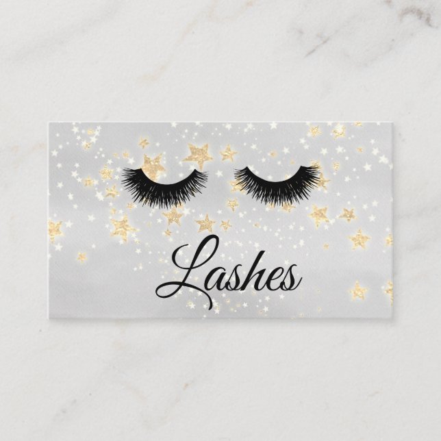 *~* Girly Guld Stars Lash Extensions Glitter Visitkort (Framsida)