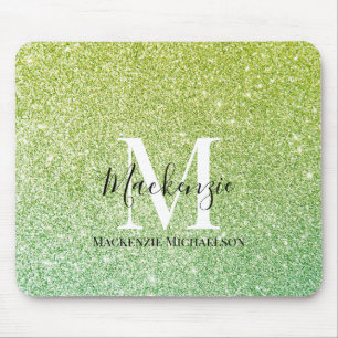 Girly Gult Grönt Ombre Glitter Monogram Namn Musmatta