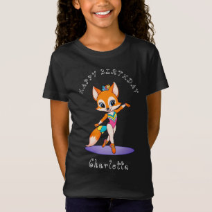 Girly Gymnastic Fox Flickor Birthday Black T Shirt