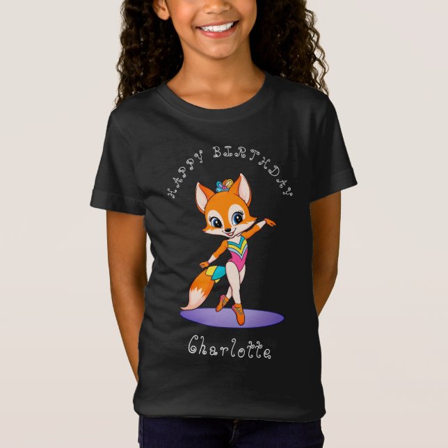 Girly Gymnastic Fox | Flickor Birthday Black T Shirt (Framsida)