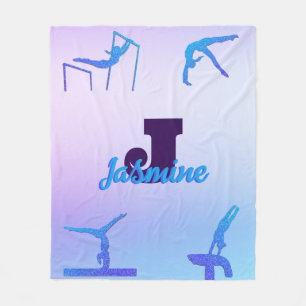 Girly Gymnastics Blue Lila Monogram Personlig Fleecefilt