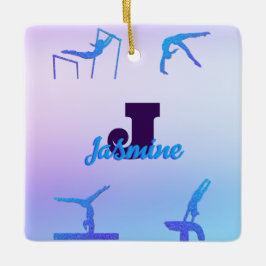 Girly Gymnastics Blue Lila Monogram Personlig Julgransprydnad Keramik