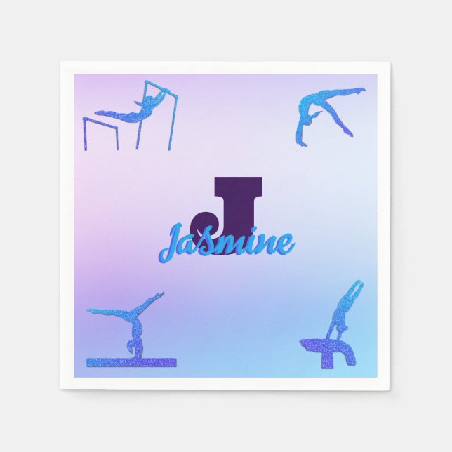 Girly Gymnastics Blue Lila Monogram Personlig Pappersservett (Framsidan)