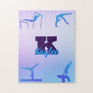 Girly Gymnastics Blue Lila Monogram Personlig Pussel