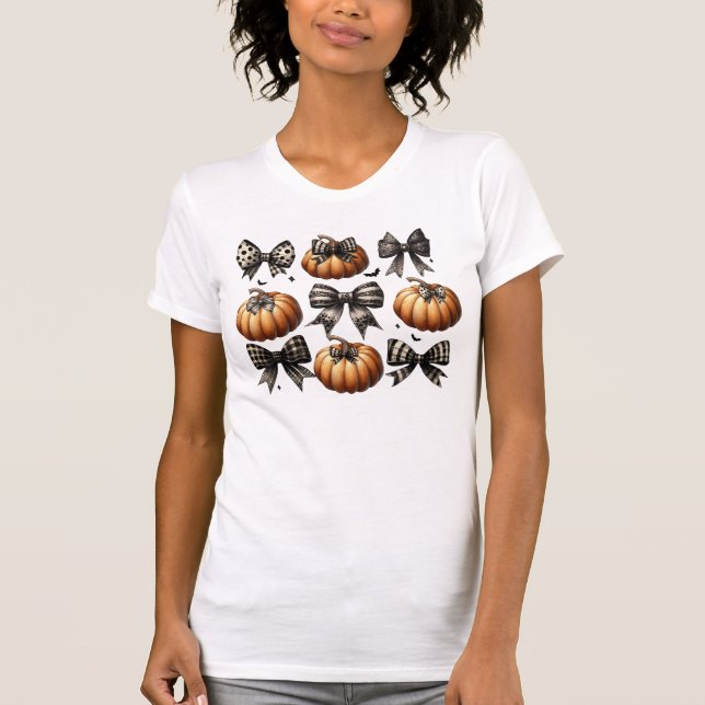 Girly Halloween Pumpkin & Bows T-shirt (Framsida)