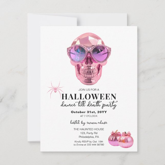 Girly Halloween Skull Dancing Party Meddelande (Framsida)