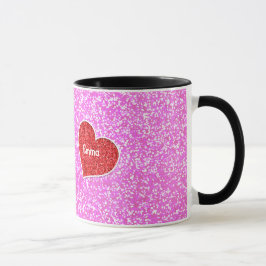 GIRLY HEART ROSA GLITTER MUGG