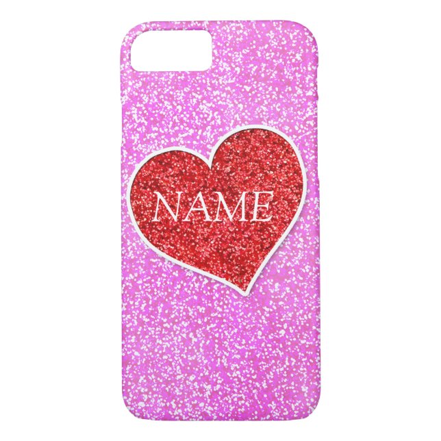 GIRLY HEART ROSA GLITTER tryckt Case-Mate iPhone Skal (Baksida)
