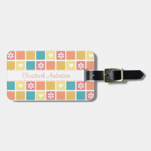 Girly Heart Square Mönster Retro Daisy Flowers Bagagebricka