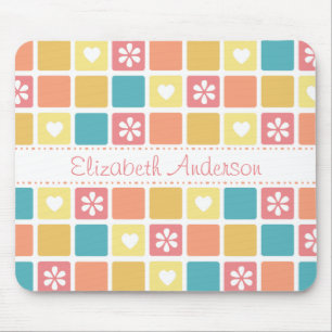 Girly Heart Square Mönster Retro Daisy Flowers Musmatta