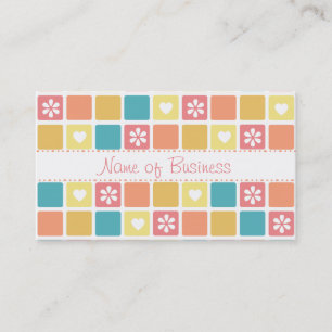 Girly Heart Square Mönster Retro Daisy Flowers Visitkort