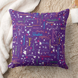 Girly Hearts and Stars (båda sidor) Magic Lila Kudde