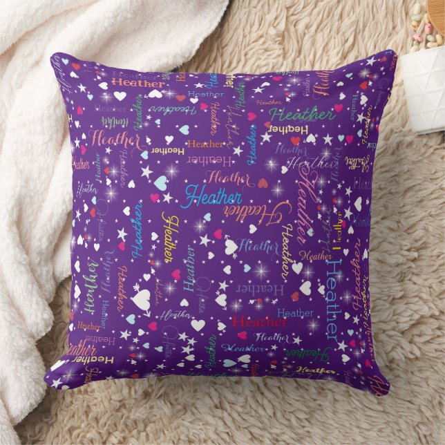 Girly Hearts and Stars (båda sidor) Magic Lila Kudde (Filt)