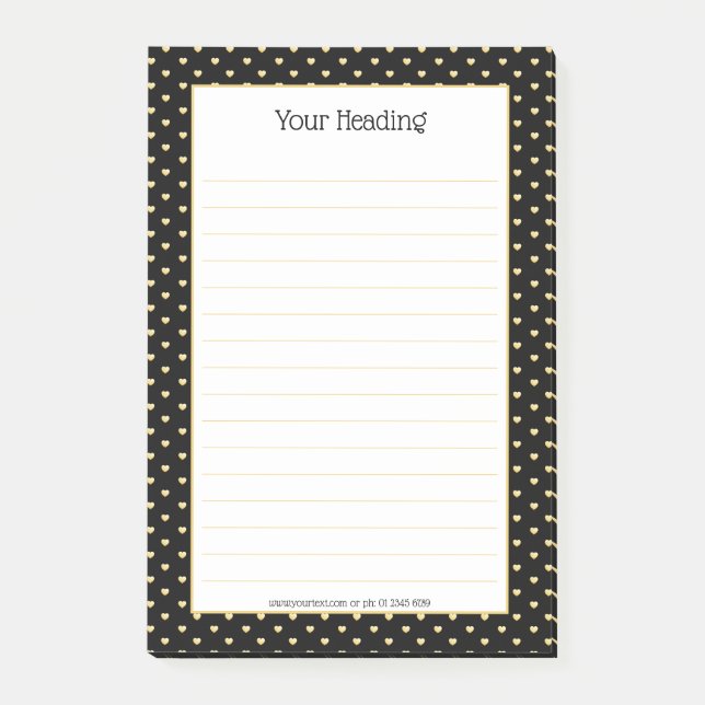 Girly Hearts Faux Gold Foil Black Mönster Post-it Block (Framsida)