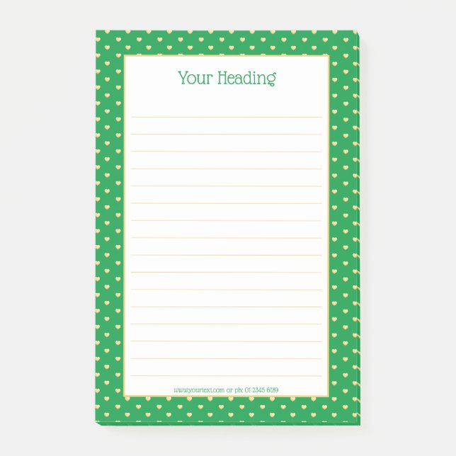 Girly Hearts Faux Gold Foil Emerald Mönster Post-it Block (Framsida)