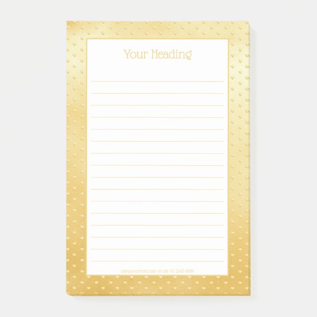 Girly Hearts Faux Gold Foil Golden Mönster Post-it Block (Framsida)