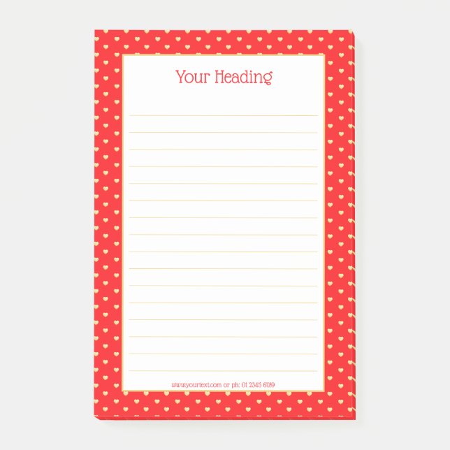 Girly Hearts Faux Gold Foil Red Mönster Post-it Block (Framsida)