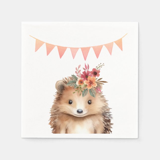 Girly hedgehog, barns födelsedag pappersservett (Framsidan)