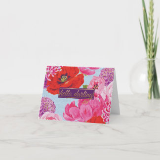 Girly Hej Darling Blommigt Note Card Kort