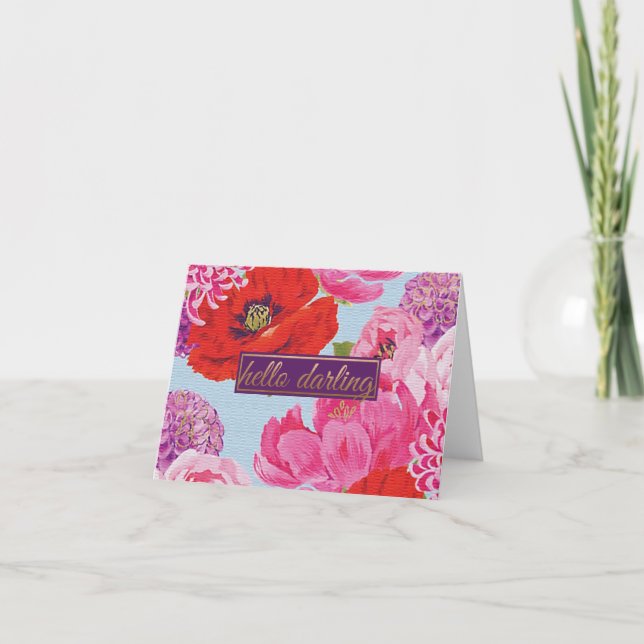 Girly Hej Darling Blommigt Note Card Kort (Framsida)