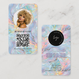 Girly HoloGraph Marble Swirl QR Code Logotyp Visitkort