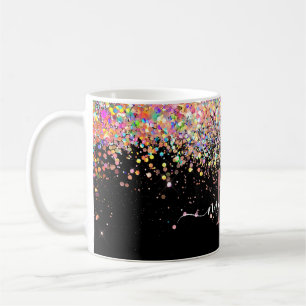 Girly Holography Glitter & Gnistra Monogram Black Kaffemugg