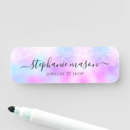 Girly Holography Glitter Pastel Business Beauty Namnbricka