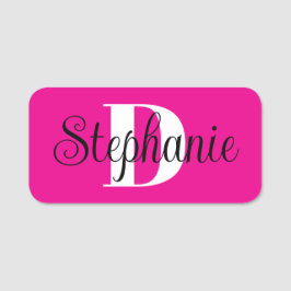 Girly Hot Pink Black and White Modern Monogram Namnbricka