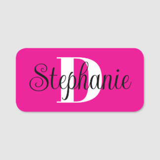 Girly Hot Pink Black and White Modern Monogram Namnbricka