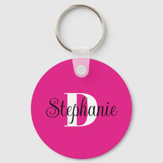 Girly Hot Pink Black and White Modern Monogram Nyckelring