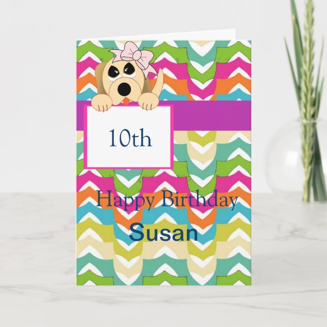 Girly Hund med Bow & Birthday Banner Kort (Framsida)