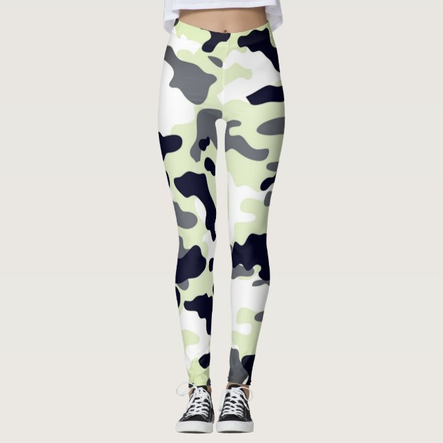 Girly i Grönt Black & White Army i Mode Leggings (Framsida)