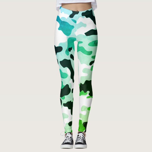 Girly i Grönten Mode Blue Black & White Army Leggings (Framsida)