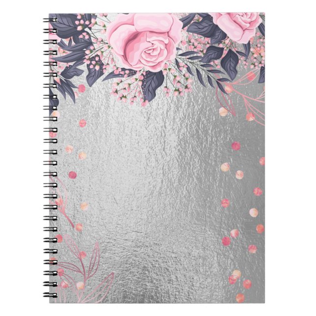 Girly i Trending Metallal Blommigt Stationery Budg Anteckningsbok (Framsidan)
