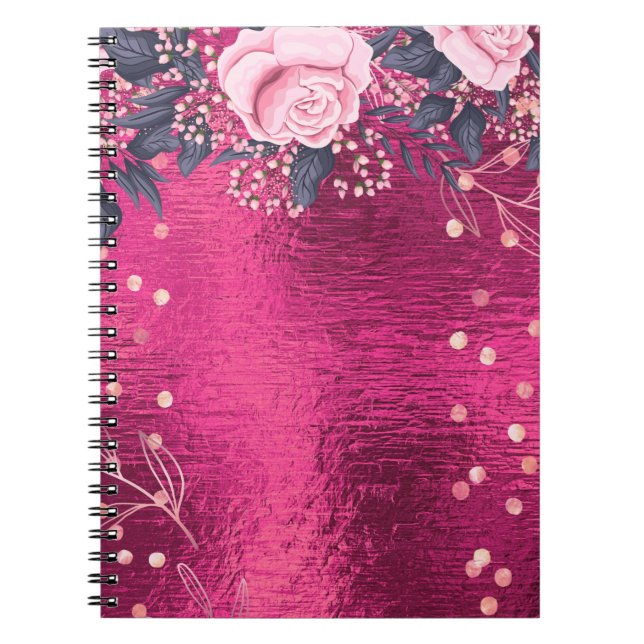 Girly i Trending Metallal Blommigt Stationery Budg Anteckningsbok (Framsidan)