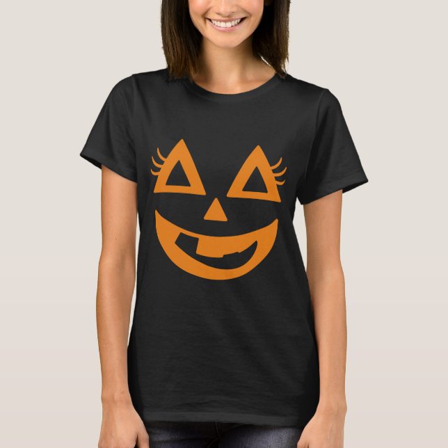 Girly Jack-O’-Lantern Pumpkin Ansikte | Cute Hallo T Shirt (Framsida)