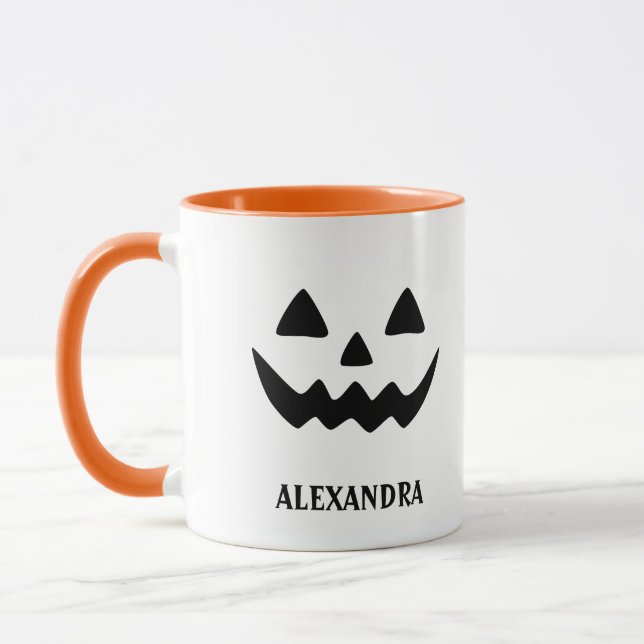 Girly Jack o lantern Pumpkin Ansikte Halloween Mug Mugg (Vänster)