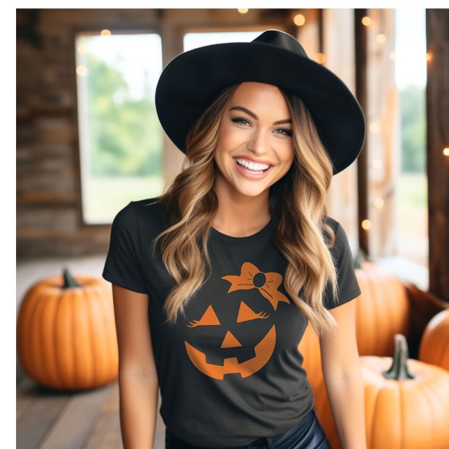 Girly Jack-o-lantern Pumpkin Ansikte Halloween T Shirt (Skapare uppladdad)