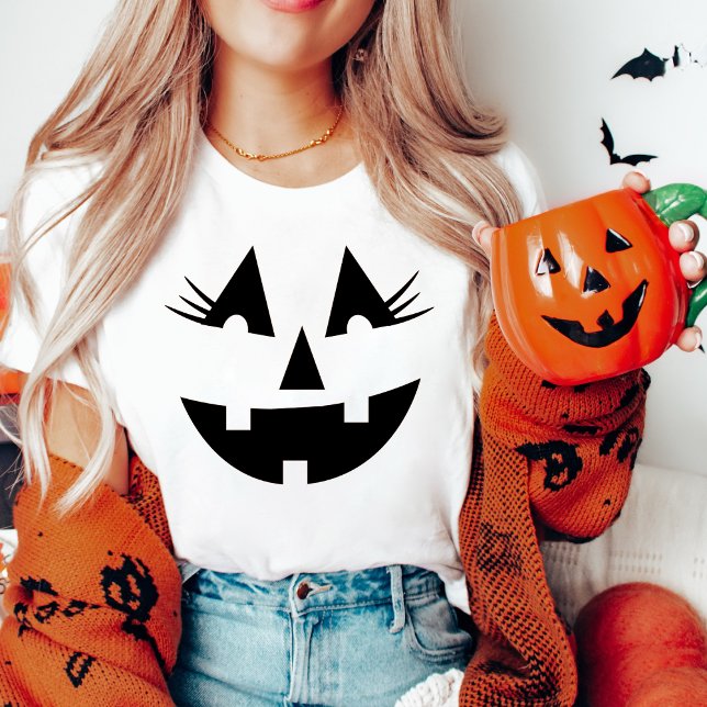 Girly Jack-O-Lantern Pumpkin Ansikte Halloween T Shirt (Girly Jack-O-Lantern Pumpkin Face Halloween T-Shirt)