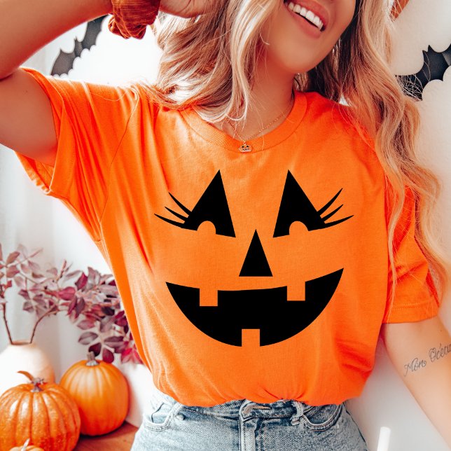Girly Jack-O-Lantern Pumpkin Ansikte Halloween T Shirt (Girly Jack-O-Lantern Pumpkin Face Halloween T-Shirt)