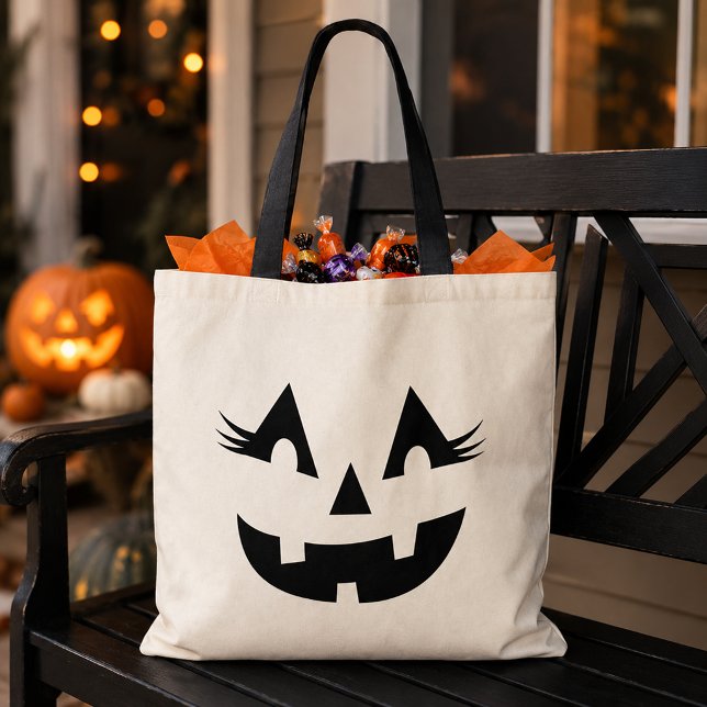 Girly Jack o lantern Pumpkin Ansikte Halloween Tygkasse (Skapare uppladdad)