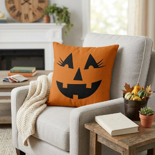Girly Jack-O-Lantern Pumpkin Ansikte Kudde