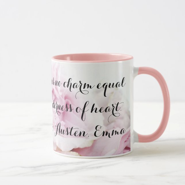 Girly Jane Austen Emma Bok Quote Rosa ros Blommigt Mugg (Höger)