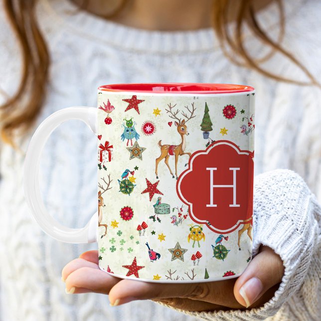 Girly jul Reindeer | Monogram 2 ton Mugg (Girly Christmas Reindeer | Monogram Two Tone Mug)