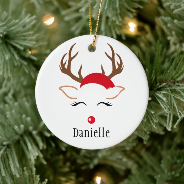 Girly jul Reindeer red nos tomhat Julgransprydnad Keramik (Träd)