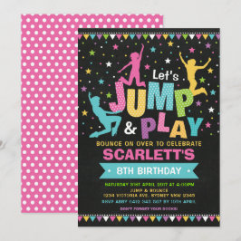 Girly JUMP Födelsedagsfest BounHouse Trampoline Inbjudningar