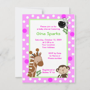 Girly Jungle Äventyr Safari Baby Shower Inbjudan