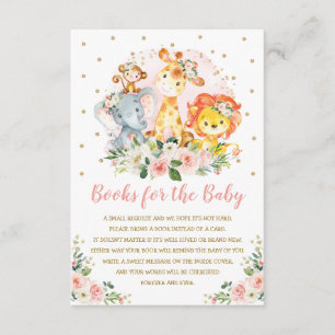 Girly Jungle Baby Shower Vilda djur tar med en Bok Tilläggskort