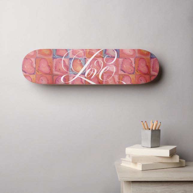 Girly Kärlek Hearts Rosa Flourated Calligraphy Old School Skateboard Bräda 21,6 Cm (Väggkonst (Horz))