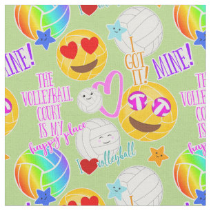 girly kawaii emoji volleyball typography mönster tyg